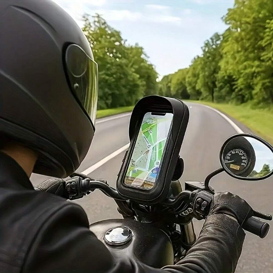 Bolsa soporte para teléfono de bicicleta y motocicleta, impermeable y a prueba de polvo, material ABS con correa desmontable, soporte para teléfono con funda protectora de pantalla táctil, adecuado para bicicleta/motocicleta/bicicleta eléctrica/scooter eléctrico - Bolsa soporte para teléfono para montar, adecuado para conducción al aire libre, entrega de alimentos - Multicolor - Ver 1