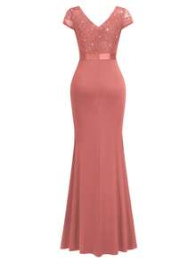 MIUSOL Sequin Floral Lace Sweetheart Neck Cap Sleeve Draped Mermaid Hem Formal Party Maxi Dress - Bụi hồng - Xem 8