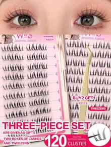 Waloshow 60-120 piezas/Caja, Set de 2 Cajas, Extensiones de Pestañas en Racimo, Sin Pegamento y Sin Removedor de Maquillaje, C 0.07 Aspecto Natural, Extensión de Pestañas DIY, Pestañas Postizas, Racimo Natural, Pestañas de Cosplay, 10 Filas para Usar, Pestañas Postizas Sin Pegamento, Racimo de Pestañas Postizas Naturales y Alargadoras, Para Mujeres, Fiesta, Club, Herramientas de Maquillaje - Negro - Ver 1