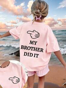 Tween Girls' Casual Graphic Print Crew Neck Short Sleeve T-Shirt, Summer Top - Pink - View 3