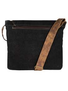 Vintage Style Messenger Bag, Canvas Crossbody Bag, University Style - 黑色 - 查看 3
