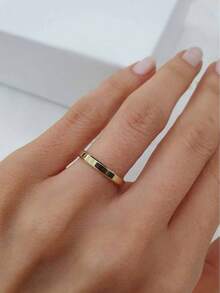 Women's 2mm Gold Solitaire Ring With Cubic Zirconia Stone, Engagement Ring, Sparkling, Wedding, 316L Stainless Steel, 18k Gold Color - Vàng - Xem 1