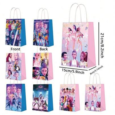 随机6件装 K-Pop偶像礼品袋 便携式收纳袋 粉丝收藏纪念品派对礼品包装日常携带购物袋 时尚收纳袋 韩流爱好者必备