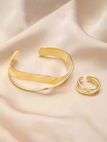 1 Bracelet And 1 Ring Set, Fashion New Ins Simple Crossed Bracelet And Ring Jewelry Set - Irregular Two-piece Set - View 3