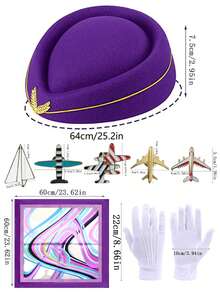 D EXCEED 1/2/3 Pcs Stewardess Hat, Scarf & Airplane Pin Set – Women's Flight Attendant Cosplay Accessories For Halloween, Themed Parties & Costume Events - Multicolor - View 12