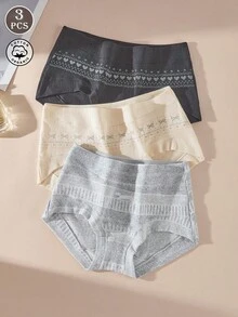 3条装女士高腰塑形内裤，舒适纯棉简约设计 - 彩色 - 查看 1
