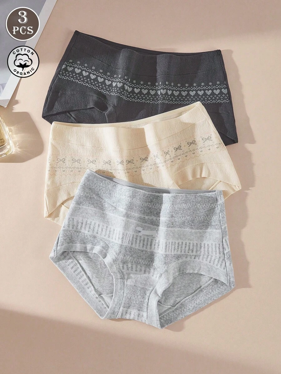 3条装女士高腰塑形内裤，舒适纯棉简约设计 - 彩色 - 查看 1