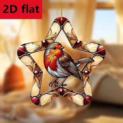 2D平面大号，单件装红雀鸟花园阳光捕捉器，彩绘窗饰，墙面装饰，卧室，客厅，厨房室内装饰，庭院户外装饰（使用前请撕掉产品保护膜）