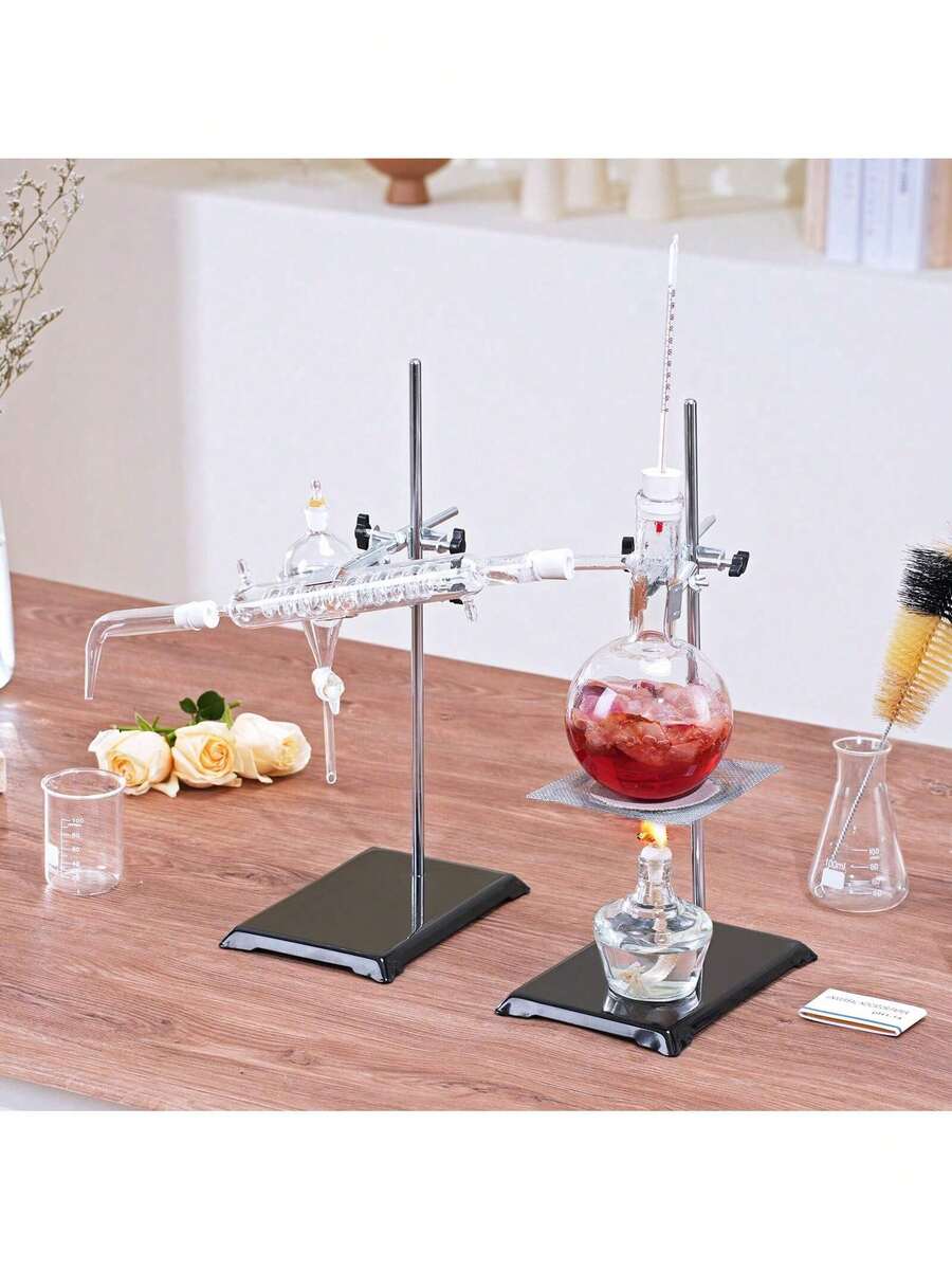 Essential Oil Distillation Kit 500ml Distillation Apparatus 3.3 Boro Lab Glassware Distillation Kit With Alcohol Lamp Ceramic Mesh And 24 40 Joint 28 Pcs Set - White - View 1