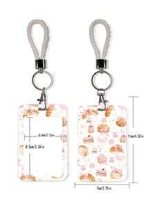 1pc ABS Dessert Series Donut & Cake Roll Pattern Fashion Personalized Cartoon Pull-Push Card Clip Keychain Bag Pendant, Student Wristband Card Clip, Women Student Card Clip, ID Bus Protection Cover, Student Campus Card Protection Cover - Rectangle - View 5