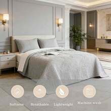 3 Pcs Bed Comforter Set,Queen Comforter Set,Edredones Para Cama Queen Size Quilt Bedding Set,Sky Blue Cozy Microfiber Quilt,Modern Geometric 3-Piece Set(1 Quilt+2 Pillow Shams) Queen/Full 90''X96'' Soft Skin-Friendly Lightweight Warm Breathable Fluffy Plush All-Season Holiday Bedding For Bedroom Home Living Room Dorm Decor - Grey - View 3