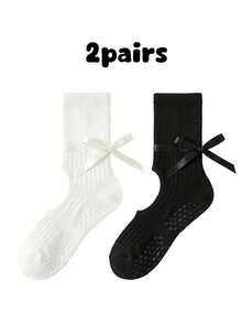 1/2/3双装女士防滑瑜伽袜，带绑带，可爱普拉提袜，适合舞蹈室室内运动，防滑圆点袜 - 彩色 - 查看 12