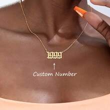 Custom Birth Year Number Necklaces For Women Men Stainless Steel Customized Necklace Pendant Personalized Neck Chain Jewelry Birthday Gift - Multicolor - View 2