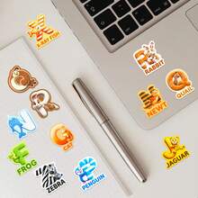50PCS Cute Animal English Letters Stickers Aesthetic Vinyl Stickers Decals Scrapbook, Journaling, Laptop, Bumper, Skateboard, Water Bottles, Computer, Phone Back To School - Multicolor - View 6