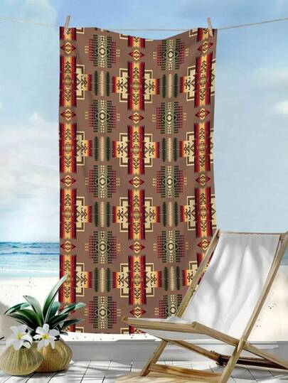 1pc Bohemian Beach Towel, Vintage Geometric Print Super Soft Quick Dry Absorbent Large Beach Towel/Bath Towel, Suitable For Beach, Swimming, Bathroom, Gym, Yoga, Camping, Soft & Comfortable Microfiber Towel, Lightweight & Portable, Wind & Sun Protection, Summer Travel, Beach Decor, Essential Beach Holiday Gift (Single-Sided Print, Multiple Colors Available)