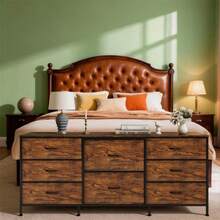 Mueble para TV con 8 Cajones de Tela y Tapete Superior de Madera | Organizador Ancho para Clóset con Estructura Metálica | Ideal para Dormitorio, Sala o Pasillo, Medidas: 160 x 68 x 35 cm - Marrón - Ver 3