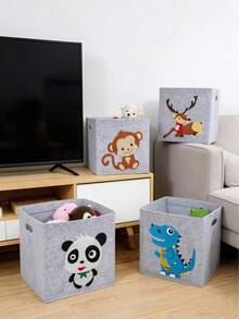可折叠毛毡收纳篮，饰有可爱动物图案，坚固耐用，节省空间 - 同圖片 - 查看 5