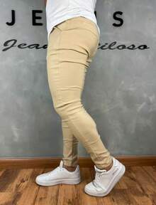 Black Tailored Trousers, Plain, Traditional Style, 4% Lycra - 香檳色 - 查看 2