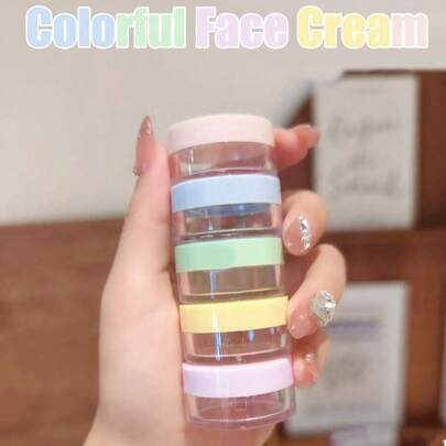 5pcs/Set 10g Travel Size Colored Cream Jars, Transparent Face Cream Containers, Cosmetic Moisturizing Sample Boxes, Plastic Travel Jars With Lids, Suitable For Trial Samples, Travel & Portable Use, Empty Containers Only (No Cosmetic Products Included)