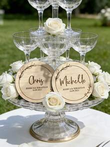 1/2 piezas Posavasos de boda personalizados de madera, etiquetas con nombre personalizadas cortadas con láser, decoración de mesa rústica y bohemia, decoración de mesa para novia y novio, decoración elegante para ceremonia y recepción de boda, recuerdos de boda, tarjetas de asientos Sr. y Sra. - Multicolor - Ver 5