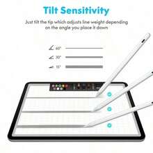 Bolígrafo táctil compatible con iPad 2018-2024 con sensibilidad a la inclinación, rechazo de palma y alta precisión. Características de baja latencia líder en la industria, carga USB y batería de polímero de litio recargable. - Blanco - Ver 6