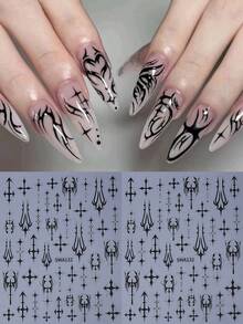 2 miếng dán móng tay hình thánh giá Gothic, hình thánh giá 3D tự dính màu đen, phụ kiện móng tay phong cách Y2K cho móng acrylic. - màu đen - Xem 2