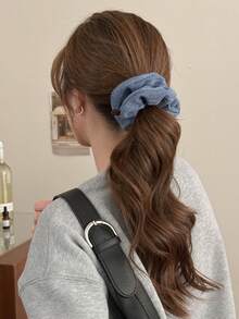 Nuevo scrunchie de punto, sujetador de moño a rayas vintage, accesorios para el cabello con estilo holgado para mujeres - Azul - Ver 7