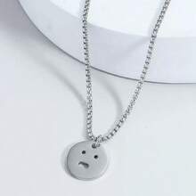 男女通用不锈钢悲伤脸吊坠项链，朋克风格 - 銀色 - 查看 5