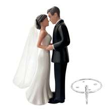 Elegant Bride And Groom Wedding Cake Plastic Decorative Figurines, With White Veil | Suitable For Engagement Parties, Bridal Showers And Anniversary Celebrations - Black Suit - View 2