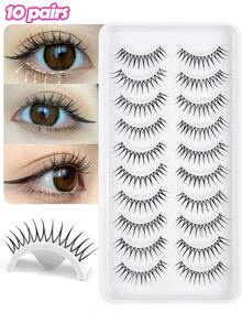 MAGEFY 二合一CC卷翘磁性假睫毛套装，包含3对带磁性夹子的假睫毛和10片半眼假睫毛，款式多样，无需胶水，可重复使用，自然逼真的仿貂毛假睫毛，适合日常佩戴，防水，卡通风格，外眼角加长设计，放大双眼，纤长纤细，是旅行、海滩度假、露营的理想之选，也是送给女性的绝佳礼物，粉色套装 - 自然纖長款 - 查看 5