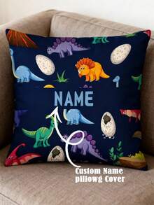 Customized Dinosaur Pattern Throw Pillow Cover, Personalized Cute Cartoon Dinosaur Cushion Cover - Multicolor - View 2