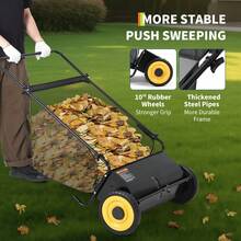 LIZHOUMIL Heavy-Duty Manual Lawn Sweeper - 26" Cleaning Width, Adjustable Height Leaf & Grass Collector With 7 Cubic Feet Hopper Bag, 4-Brush Efficient Debris Sweeper For Backyard Maintenance - Black + Yellow Wheels - View 5