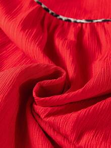 Đầm ngắn tay dài dáng suông cổ chữ V, chất liệu vải dệt họa tiết da báo, viền tương phản, thích hợp cho mùa xuân. - Đỏ - Xem 5