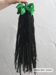 1 pieza Extensión de cabello sintético de 18 pulgadas con rizo esponjoso y negro, con clip de lazo, accesorio cómodo para niñas - Negro natural - Ver 4