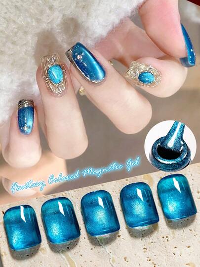 Mtssii 1瓶7毫升梦幻彩色猫眼凝胶指甲油，果冻蓝宝石效果猫咪磁性凝胶指甲油，半永久可卸UV凝胶指甲油，适合夏季美甲、美甲DIY、家庭美甲沙龙美甲用品