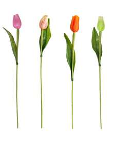 12支人造珊瑚郁金香，14.96英寸，PU材质仿真花，适用于情人节、新年装饰、婚礼和家居装饰 - 彩色 - 查看 12