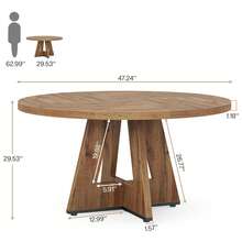 LITTLE TREE Farmhouse Dining Table, 120 Cm Round Dinner Table For 4, Rustic Wood Dining Room Table For Home Dining Room Living Room (Easy Assembly) - Beige - View 2