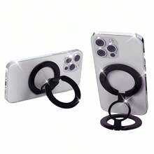 1个双面磁吸手机支架，手机指环支架，桌面手机支架，可360°旋转和180°折叠，包含2个磁性贴纸 - 彩色 - 查看 3