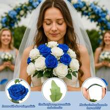 8 Bundles Artificial Peonies Flowers Fake Silk Peony Bouquet Faux Peonies Flowers Bulk For Decoration Vase Floral Arrangements Wedding Party Table (Royal Blue,White) - 皇家藍 - 查看 4