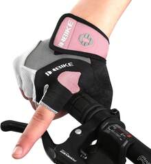 Guantes de Ciclismo para Hombres y Mujeres con Almohadilla de Gel Absorbente de Golpes de 5 mm, Guantes Antideslizantes de Medio Dedo para Bicicleta MTB, Bicicleta y equitación - Rosa - Ver 3