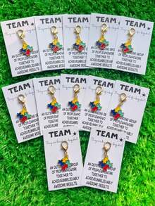 12件套彩色拼图钥匙扣套装 - 彩色海龟派对钥匙扣礼品 - 内含励志贺卡 - 为员工和团队带来正能量的礼物 - 新员工入职礼物、员工团队感谢礼物、企业赠品、职场激励装饰、感谢同事礼物、企业团队礼物 - 彩色 - 查看 2