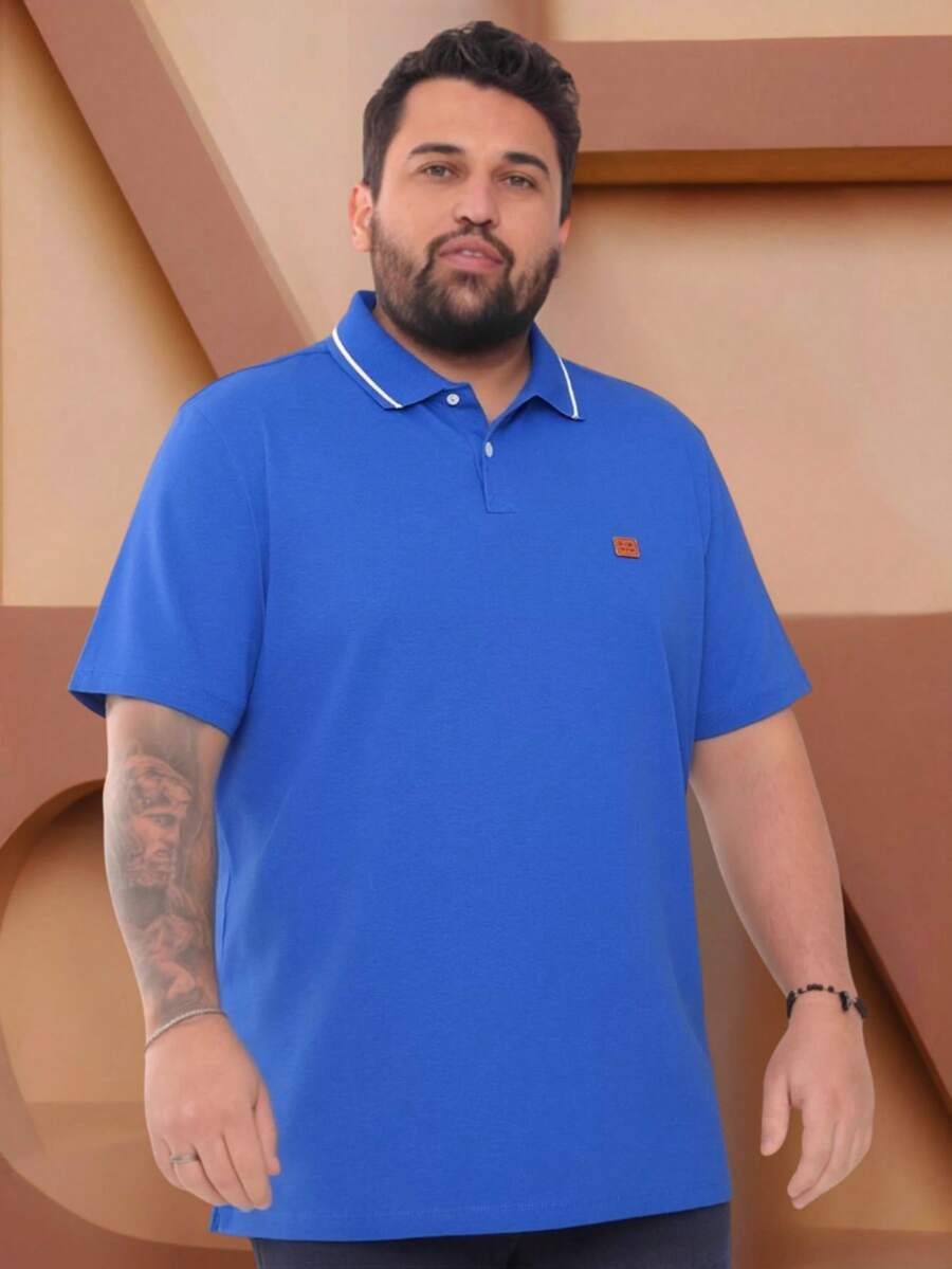 High-Quality 100% Cotton Polo Shirt, Basic Men's T-Shirt, Plus Size Model, All Year Round, Polo Shirt, Plus Size. - Blue Pen - View 1