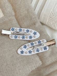 New Millefleur Flower Rhinestone Acetate Seamless Bangs Clip Ins Side Clip Hair Accessory - Multicolor - View 5