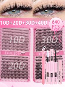 608/640PCS 4In1 DIY Lash Extension Kit Large Capacity 9-16 D Curl Lash Clusters Natural Wispy 3D Effect& Mega Volume&Ultra-Soft & Super Light False Eyelashes Reusable Individual Lashes Kit With Tweezers&Lash Brushes Use At Home For Daily Life&Party&Travel - Nhiều màu - Xem 2