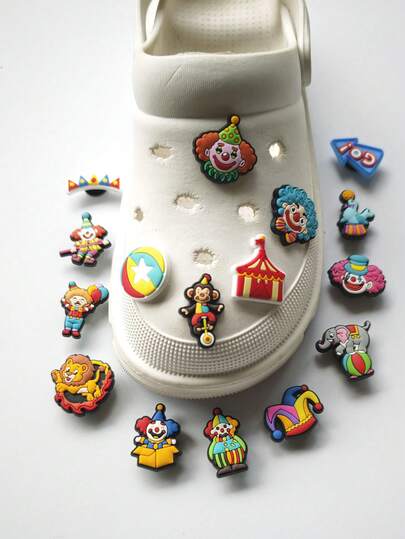 16件套软橡胶小丑马戏团系列DIY时尚凉鞋配件，可拆卸果冻鞋装饰，适合作为生日礼物和派对礼品