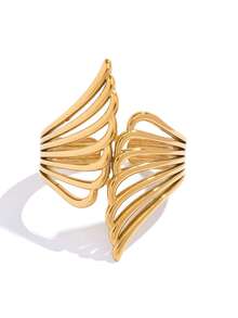 Frminee 2枚/1枚复古天使翅膀戒指，羽毛开口，不锈钢可调节天使翅膀食指戒指，男女通用，精致雕刻，奢华情侣节日礼物 - 彩色 - 查看 7