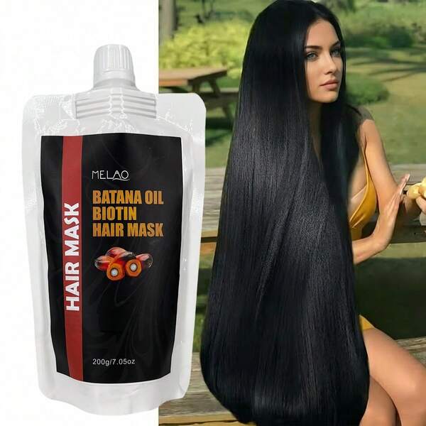  Batana Oil Biotin Hair Mask, MELAO Deep Conditioning Hair Mask With Batana Oil & Biotin, Intense Repair For Dry Damaged Frizzy Hair, Nourishes & Strengthens, Adds Extreme Shine & Smoothness, Leaves Hair Silky & Soft, 200g/7.05oz