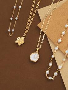 1 Set Elegant Vintage Palace Style Versatile Casual High-End Creative Shell Flower Multilayer Subtle Necklace - Multicolor - View 3