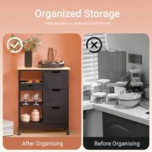 SoBuy Serving Trolley With Wheels, Kitchen Trolley With 1 Tray, Side Table, Rolling Trolley For Kitchen, Living Room, Dining Room – Ideal For Single Kitchens, Kitchen Cabinets With Worktop, White, 68x85x38 Cm, FKW79-W - Black - View 7