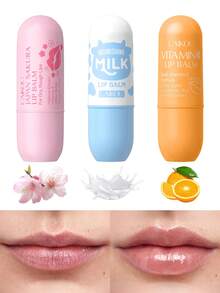 莱库尔润唇膏3支装（樱花+牛奶滋养+维生素C）3.5克*3，抗干燥保湿提亮唇色，持久留香，送给女性、母亲、妻子、姐妹、青少年、女友的礼物，情人节自用佳品 - 3PCS-LKYHPZ3 - 查看 2